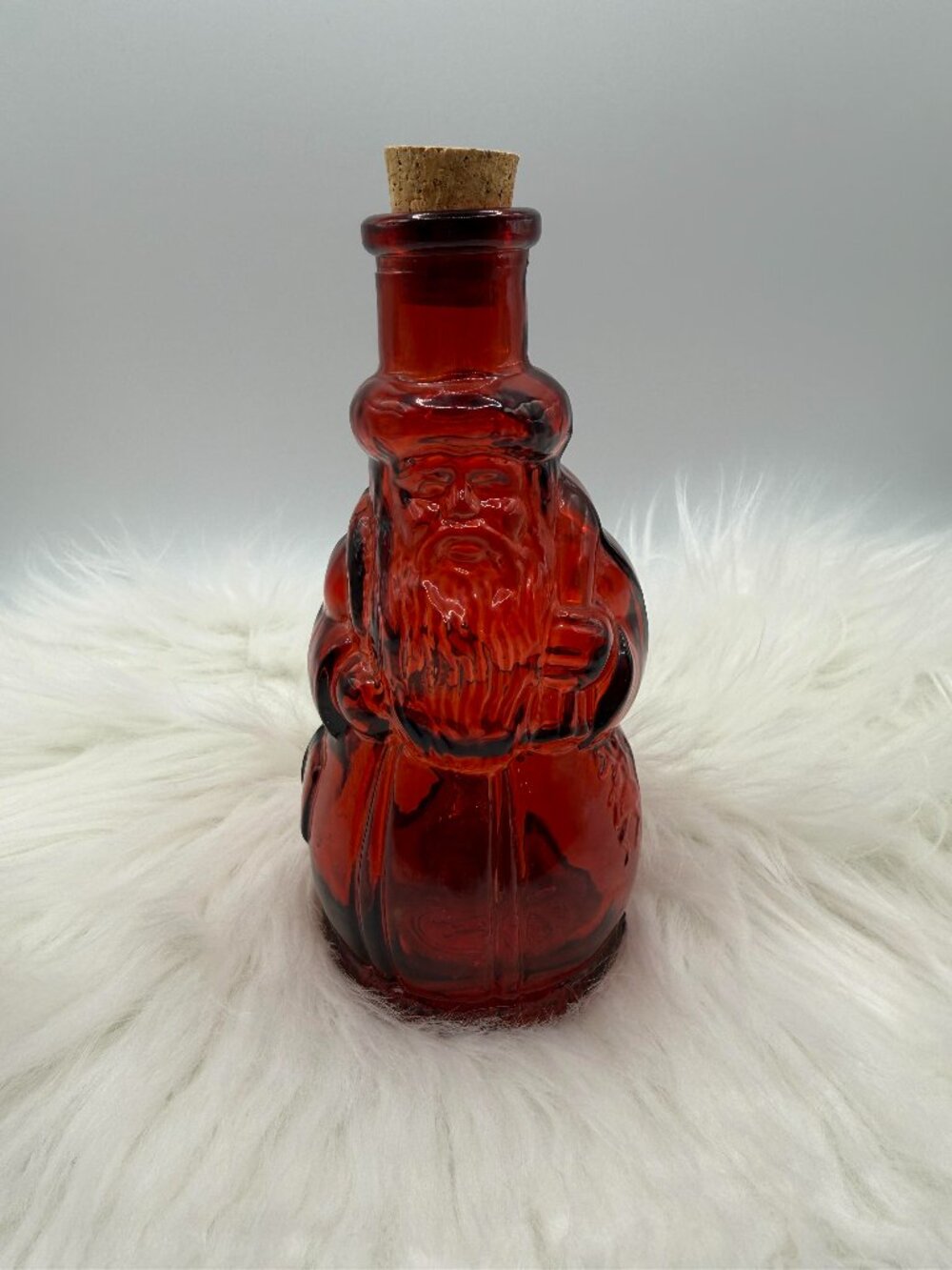 VTG Santa Claus Red Glass Figurine Bottle made in Spain